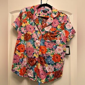 NWT Kate Spade Floral two piece pajama set button up top and shorts size small